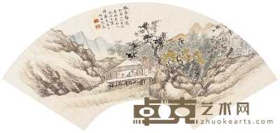 包公超 林亭静逸图 扇面册页 19×53cm